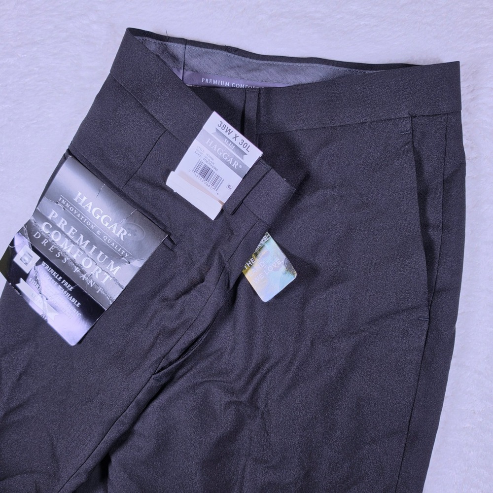 NEW Haggar Premium Comfort Dress Pant Mens 38/30 Black Wrinkle Free Stretch